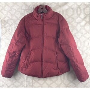 Eddie Bauer Premium Goose Down Puffer Jacket Burgundy Red Womens Petite Small PS